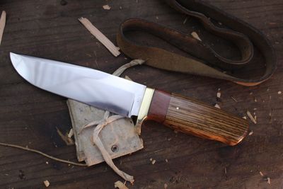 David Reed Large Woodsman  6" Fixed Blade / Zebrawood &amp; Brass Single Guard / Polished D2