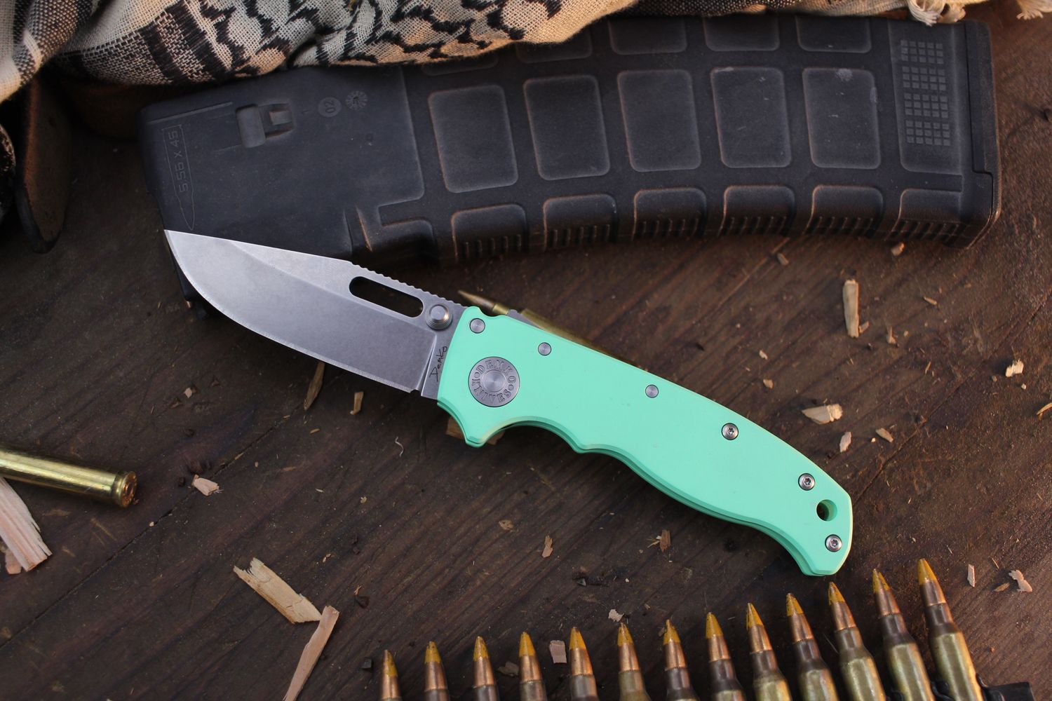 Demko AD20.5 Drop Point 3.2&quot; Shark Lock Folder / Island Green Cerakote Titanium / Stonewashed 20CV
