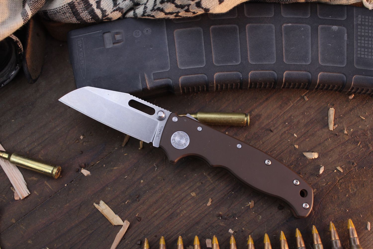 Demko AD20.5 Shark Foot 3.2&quot; Shark Lock Folder / Barrett Brown Cerakote Titanium / Stonewashed 20CV