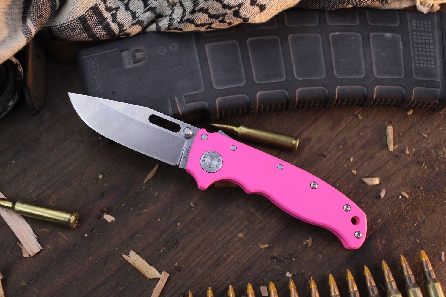 Demko AD20.5 Drop Point 3.2&quot; Shark Lock Folder / Prison Pink Cerakote Titanium / Stonewashed 20CV