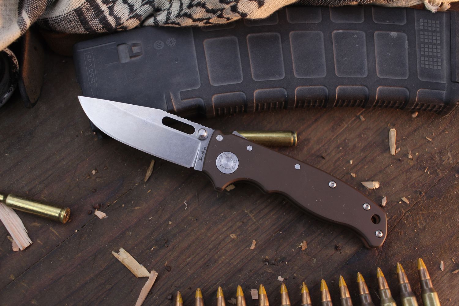 Demko AD20.5 Drop Point 3.2&quot; Shark Lock Folder / Barrett Brown Cerakote Titanium / Stonewashed 20CV