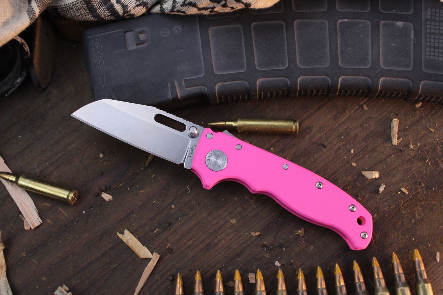 Demko AD20.5 Shark Foot 3.2&quot; Shark Lock Folder / Prison Pink Cerakote Titanium / Stonewashed 20CV