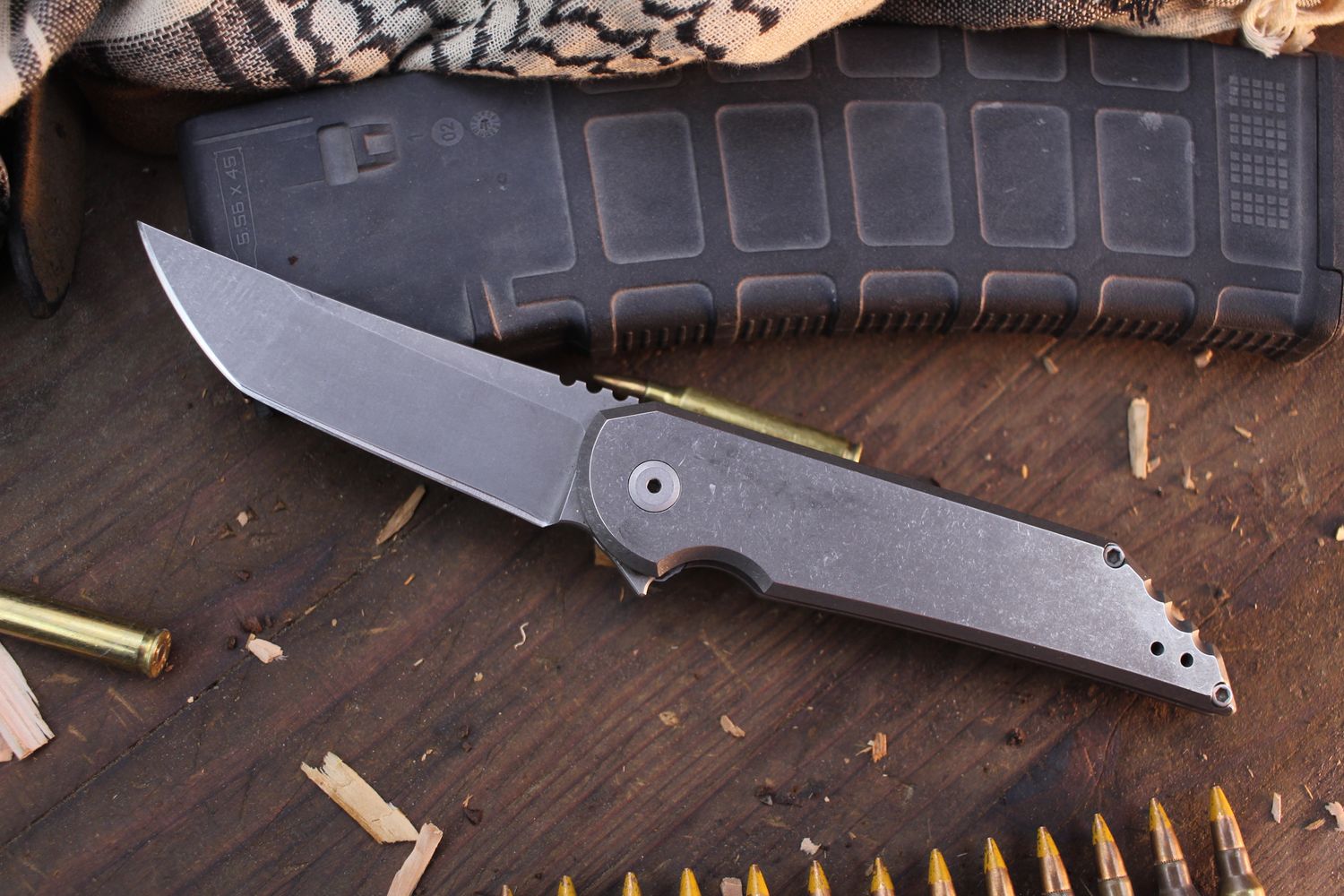 Hoback Knives Kwaiback Mk 5.1 3.75&quot; Framelock Flipper / Stonewashed Titanium / Stonewashed 20CV ( Pre Owned )