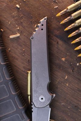 Hoback Knives Kwaiback Mk 5.1 3.75" Framelock Flipper / Stonewashed Titanium / Stonewashed 20CV ( Pre Owned )