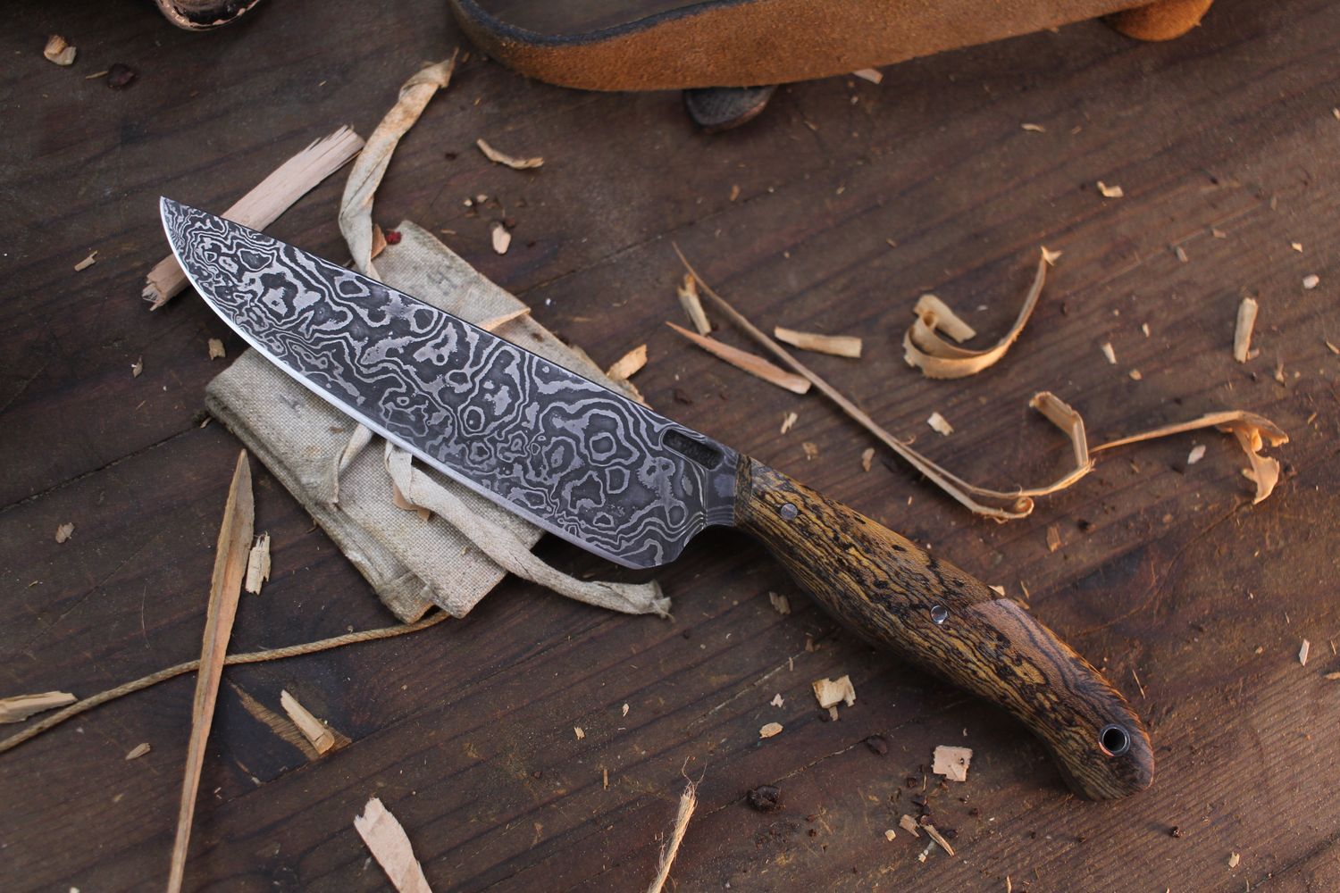 Mark Couch Large 5.25&quot; Utility / Spalted Maple / Alaskan Forged Damascus