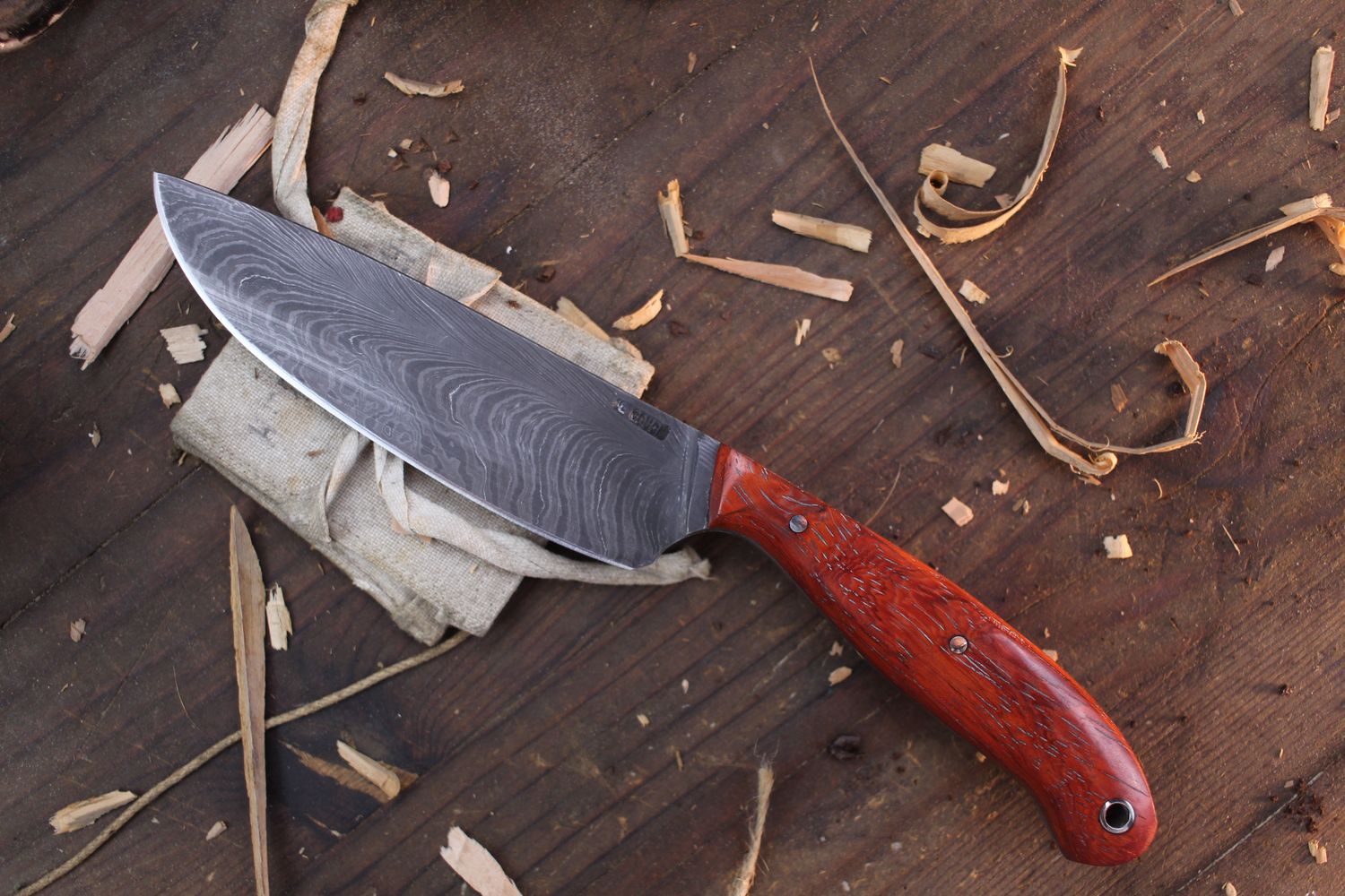 Mark Couch Large 4.75 Utility / Padauk / Alaskan Forged Damascus