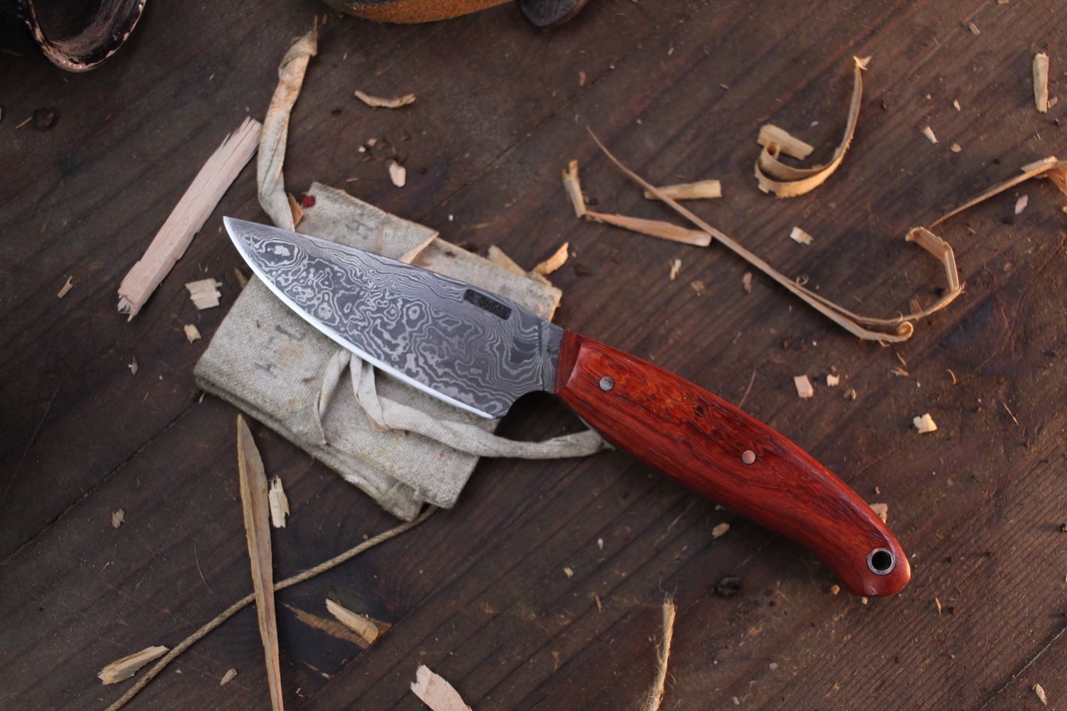Mark Couch 3.5&quot; Drop Point Hunter / Padauk / Alaskan Forged Damascus