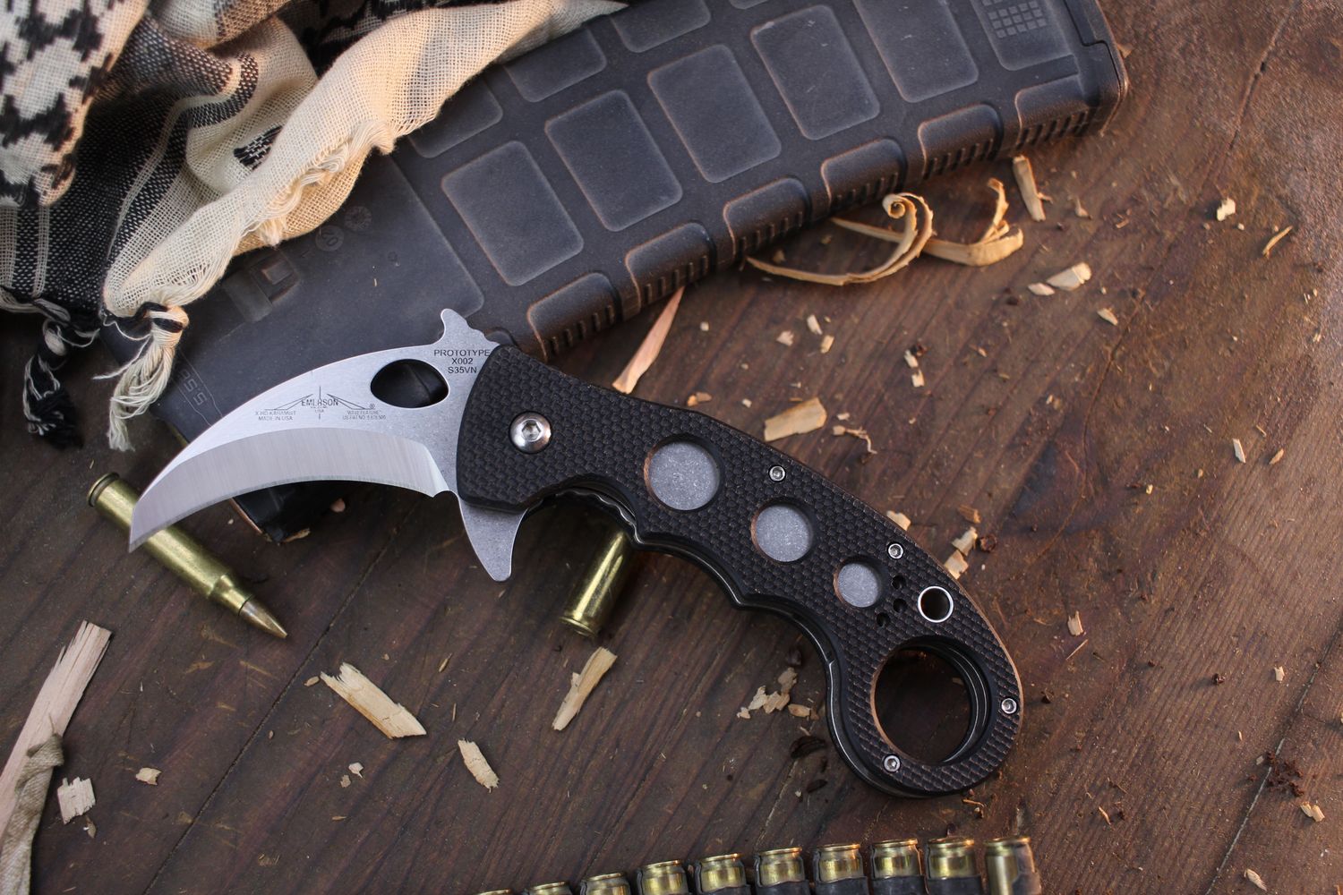 Emerson Prototype X002 XHD 2.7&quot; Linerlock Folding Karambit / Black G-10 / Hand Ground S35VN ( Pre Owned )