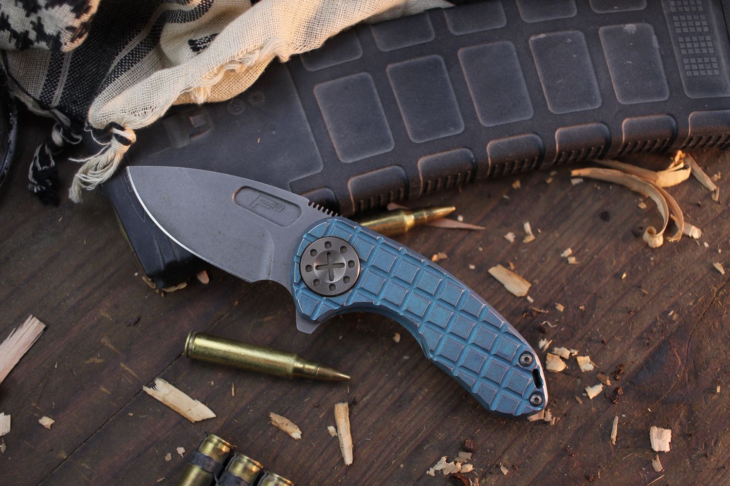 Curtiss Knives F3 Compact Slicer 2.5&quot; Framelock Flipper / Aqua Frag Titanium &amp; Hardware / Blasted CPM-MagnaCut ( Pre Owned )