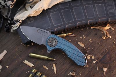 Curtiss Knives F3 Compact Slicer 2.5&quot; Framelock Flipper / Aqua Frag Titanium &amp; Hardware / Blasted CPM-MagnaCut ( Pre Owned )