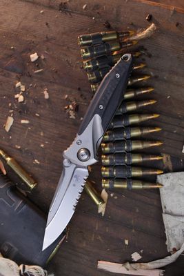 Microtech Socom Mini Bravo 3.5&quot; Linerlock Folder / Titanium &amp; Carbon Fiber / Bead Blasted Partially Serrated M390 ( Pre Owned )