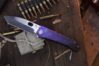 Medford Knife &amp; Tool ( MKT ) 187DPT 3.68&quot; Framelock Folder / Violet Titanium / Stonewashed S90V ( Pre Owned )