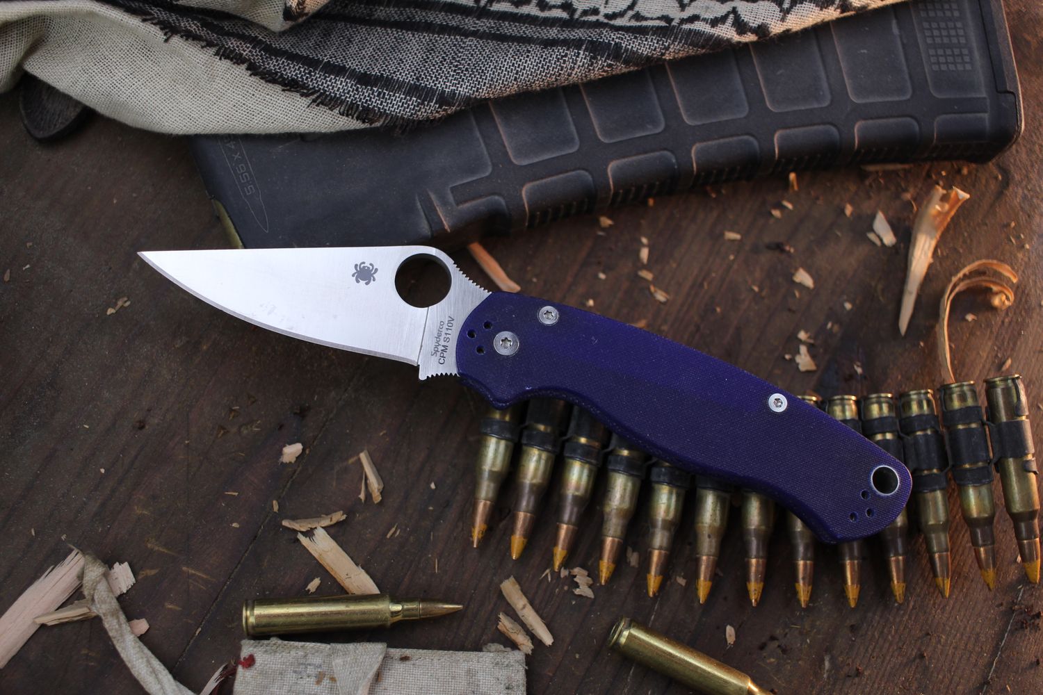 Spyderco Paramilitary 2 3.44&quot; Compression Lock Folder / Blurple G-10 / Satin CPM-S110V ( Pre Owned )