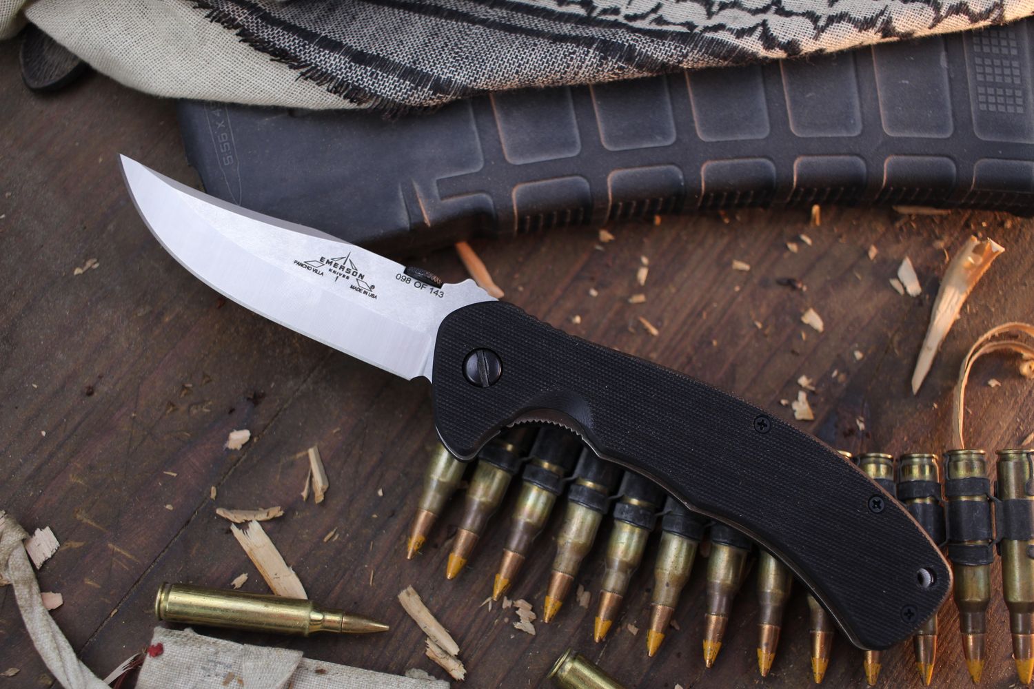 Emerson Signature #98 Series Pancho Villa 3.8&quot; Linerlock Folder / Black G-10 / Stonewashed 154CM ( Pre Owned )