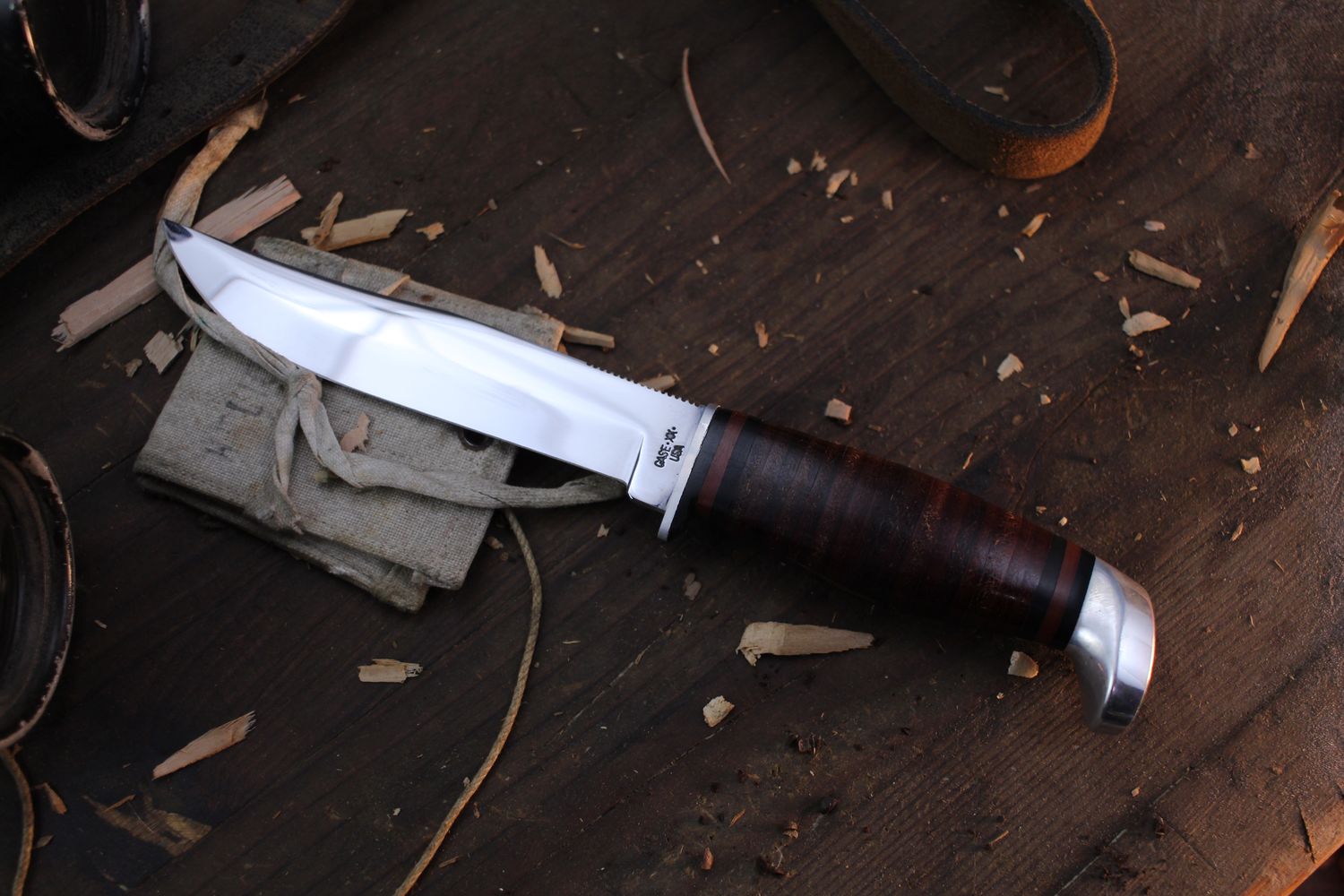 Case Vintage 5&quot; Hunting Knife / Stacked Leather / Polished Tru-Sharp Stainless ( Pre Owned )
