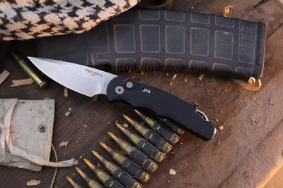 Pro-Tech T501 3.25&quot; Auto Button Lock Folder / Black Aluminum / Stonewashed S35VN ( Pre Owned )
