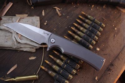 Chaves Ultramar Sangre Street 3.4&quot; Framelock Flipper / Stonewashed Titanium / Satin Wharncliffe M390 ( Pre Owned )