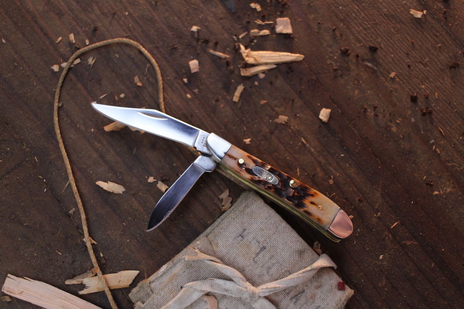 Case Medium Peanut 2.88&quot; Closed Slip Joint Folder / Amber Peach Seed Jigged Bone / Satin Tru-Sharp ( Pre Owned )