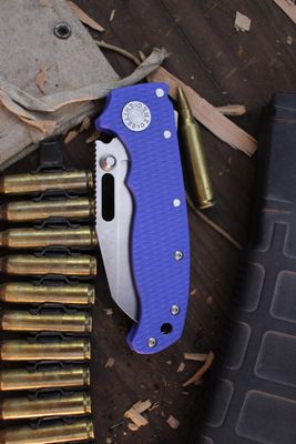 Demko Knives AD 20.5 3.2" Shark Lock Knife / Blue G10 / Stonewashed 20CV ( Pre Owned )