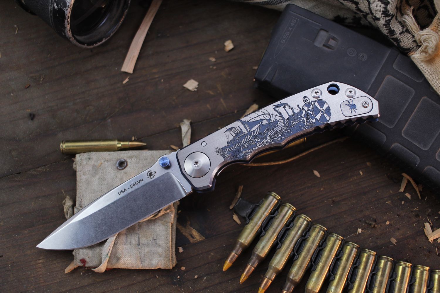 Spartan Blades 2022 Edition 3.95&quot; Harsey / Viking Longboat Titanium / Stonewashed S45VN ( Pre Owned )