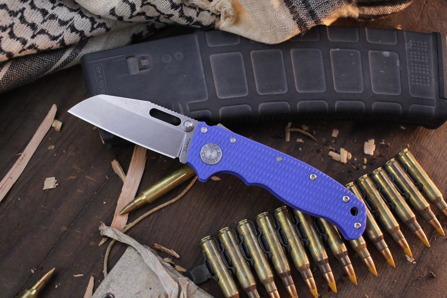 Demko Knives AD 20.5 3.2&quot; Shark Lock Knife / Blue G10 / Stonewashed 20CV ( Pre Owned )