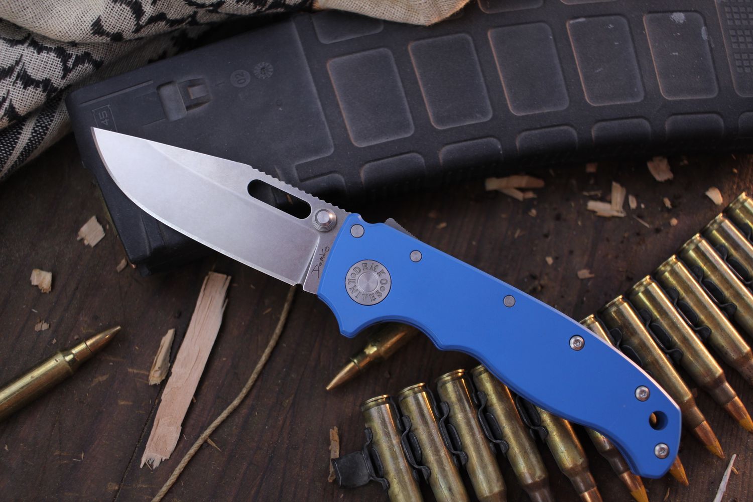 Demko AD20.5 Drop Point 3.2&quot; Shark Lock Folder / It&#39;s A Boy Blue Cerakote Titanium / Stonewashed 20CV