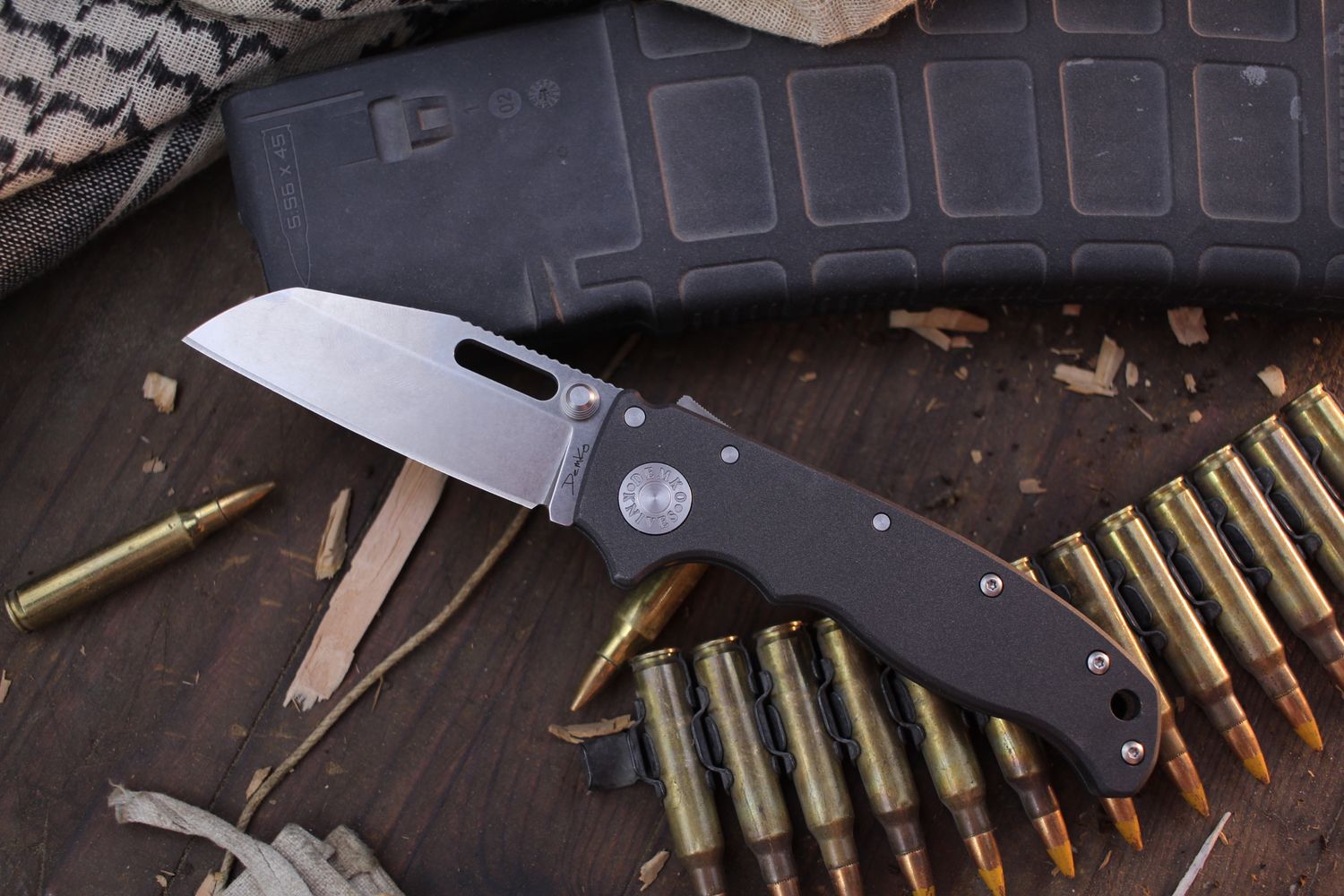 Demko AD20.5 Shark Foot 3.2&quot; Shark Lock Folder / Gun Metal Gray Cerakote Titanium / Stonewashed 20CV