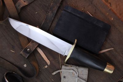 David Reed Taiga Fighter 7.5" Fixed Bowie / Black Micarta &amp; Brass Double Guard / Polished D2