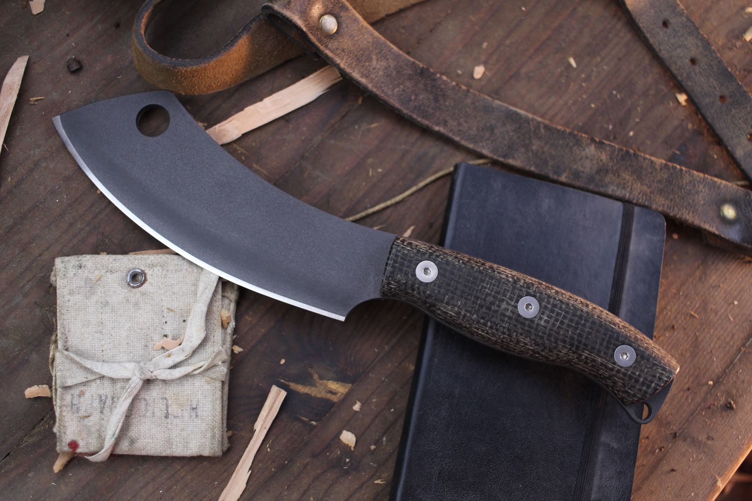 White River Knives 5.5&quot; Camp Cleaver / Black Burlap Micarta / Tungsten Cerakote S35VN ( Pre Owned )
