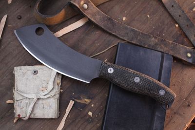White River Knives 5.5&quot; Camp Cleaver / Black Burlap Micarta / Tungsten Cerakote S35VN ( Pre Owned )