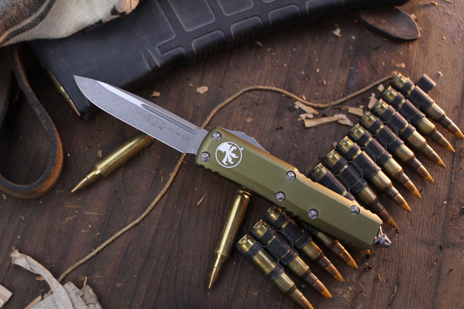 Microtech UTX-85 S/E 3&quot; AUTO OTF / OD Green Aluminum / Apocalyptic