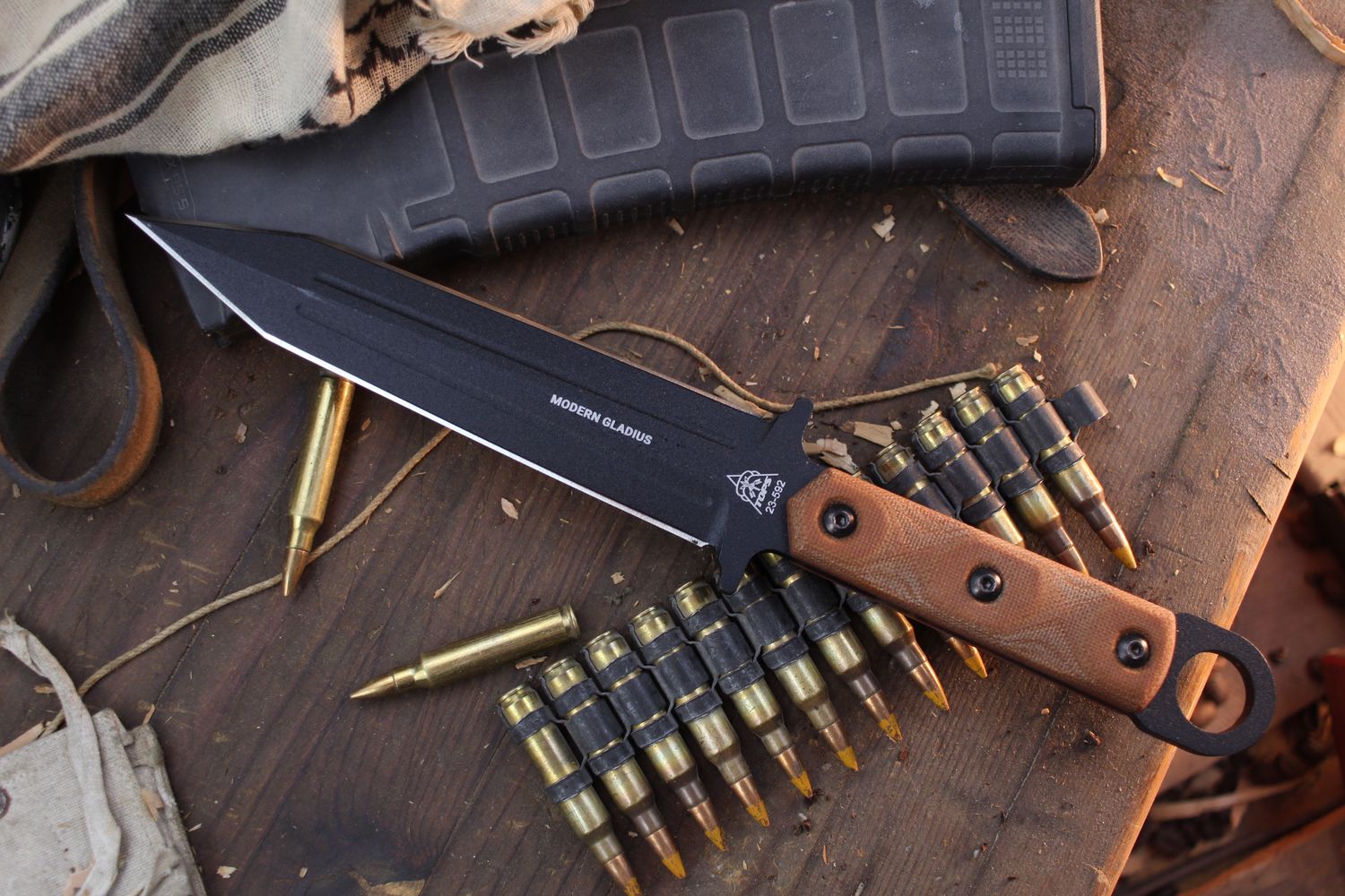 TOPS Modern Gladius 6.5&quot; Fixed Blade / Tan Micarta / Black 1095 ( Pre Owned )