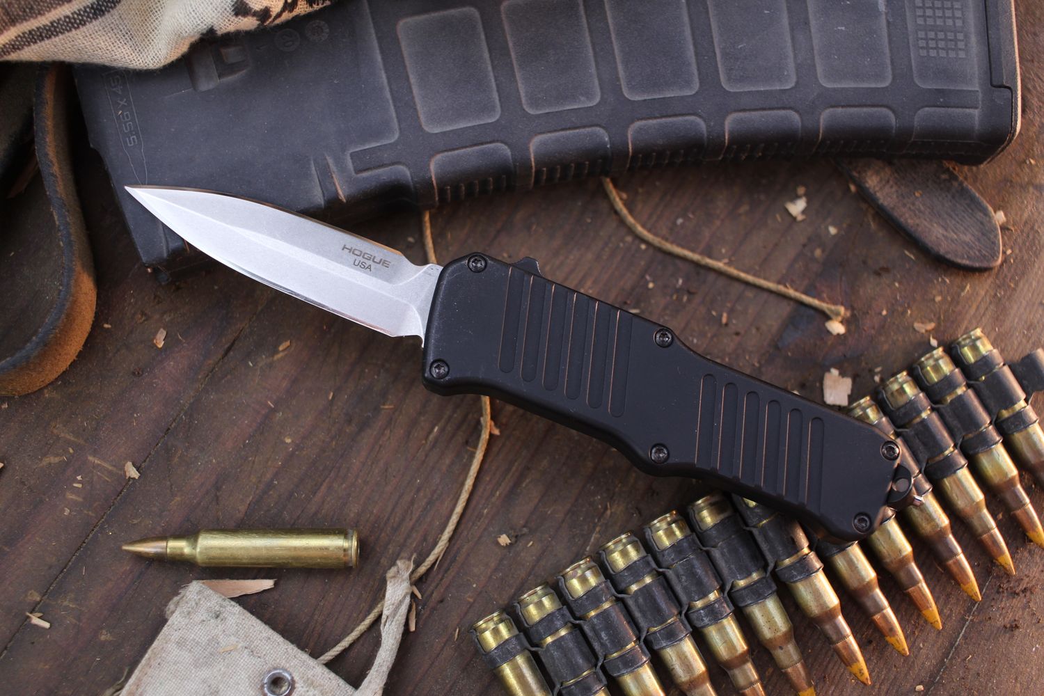 Hogue Mini Incursion D/E 3&quot; OTF AUTO / Black Aluminum / Stonewashed 154CM ( Pre Owned )