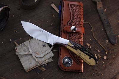 Russ Kommer Custom Semi Skinner 3.5&quot; Fixed Blade Knife / White Ebony / Polished RWL-34