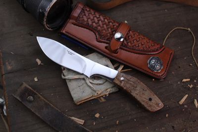 Russ Kommer Custom Semi Skinner 3.5&quot; Fixed Blade Knife / Birdseye Maple / Polished RWL-34