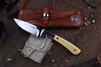 Russ Kommer Custom Drop Point 2.5&quot; Fixed Blade Knife / Ivory Micarta / Polished RWL-34