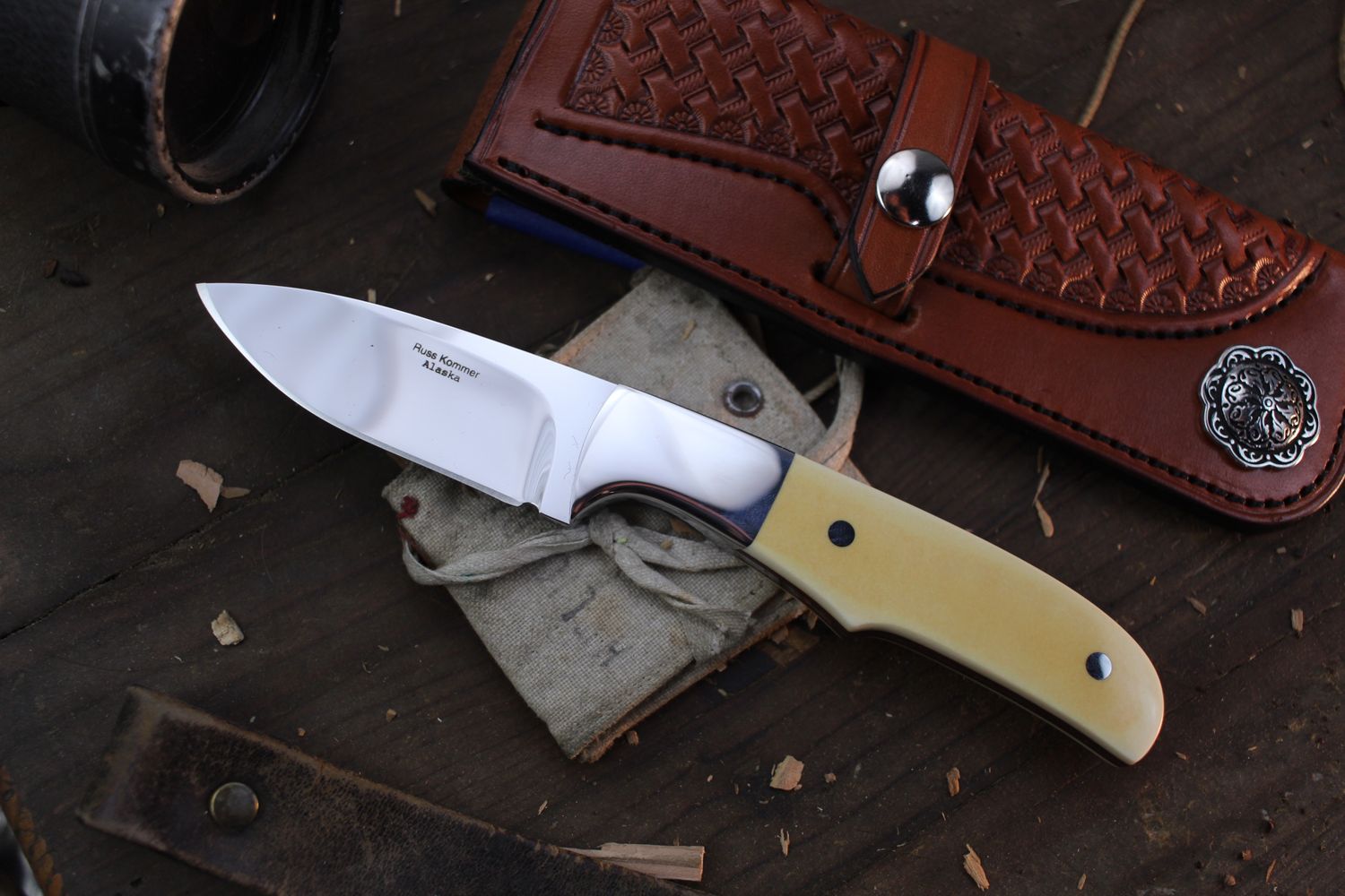Russ Kommer Custom Bird &amp; Trout 3.5&quot; Fixed Blade Knife / Ivory Micarta / Polished RWL-34