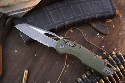 Microtech MSI 3.8&quot; Ram-Lok Folder / Fluted OD Green G-10 / Apocalyptic Partially Serrated M390MK ( Pre Owned )