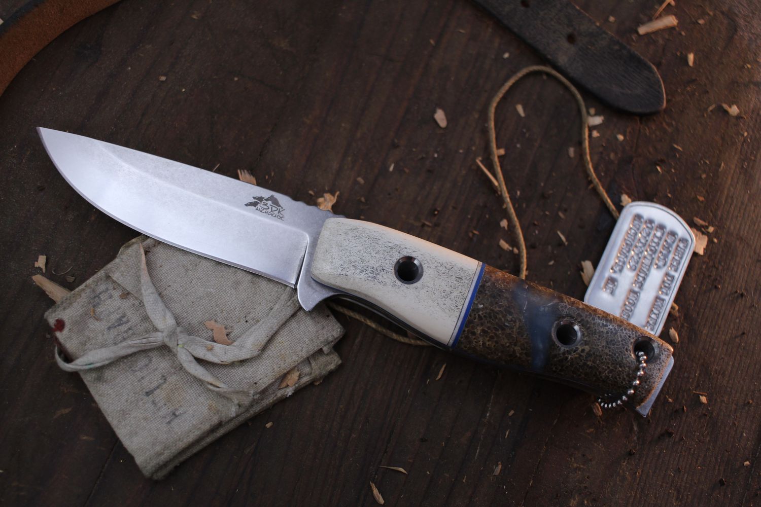 3DK MAK 4&quot; Fixed Drop Point, K110 Blade / Moose Bolsters &amp; Whale Bone Handle