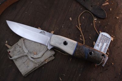 3DK MAK 4&quot; Fixed Drop Point, K110 Blade / Moose Bolsters &amp; Whale Bone Handle