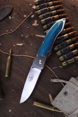 Fallkniven P3GB 3&quot; Linerlock Folder / Ocean Blue Bone / Satin 3G ( Pre Owned )