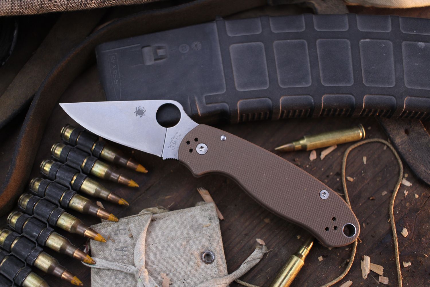 Spyderco Sprint Run Para 3 2.93&quot; Compression Lock Folder / Brown G-10 / Stonewashed CPM-15V ( Pre Owned )