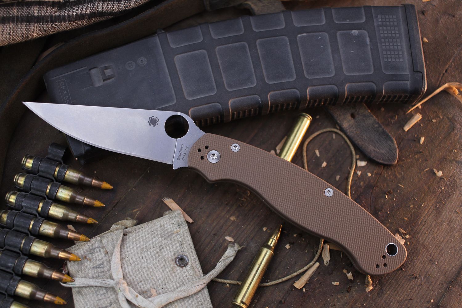Spyderco Sprint Run Military 2 4&quot; Compression Lock Folder / Brown G-10 / Satin 15V ( Pre Owned )