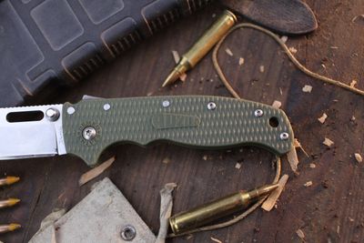 Demko Knives AD 20.5 3.2" Shark Lock Folder / OD Green Grivory / Stonewashed AUS10 ( Pre Owned )