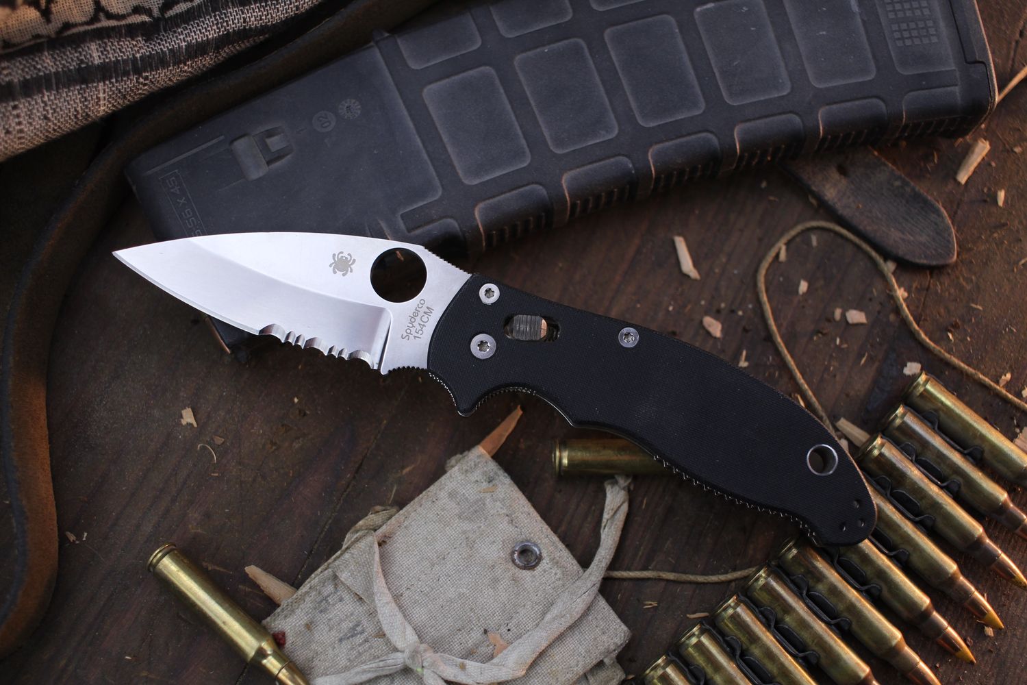 Spyderco Manix II 3.37&quot; Ball Bearing Lock Folder / Black G-10 / Satin Partially Serrated 154CM ( Pre Owned )