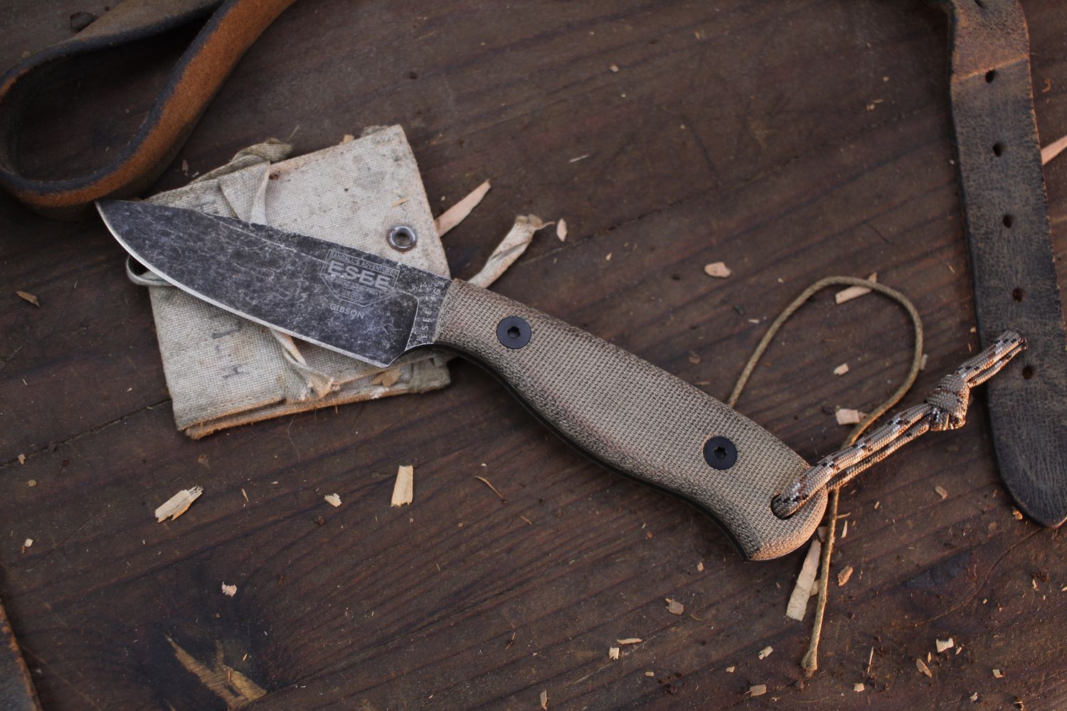 Esee Camp-Lore Gibson JG3 3.5&quot; Fixed Blade Knife / Tan Micarta / Blackwashed 1095 ( Pre Owned )