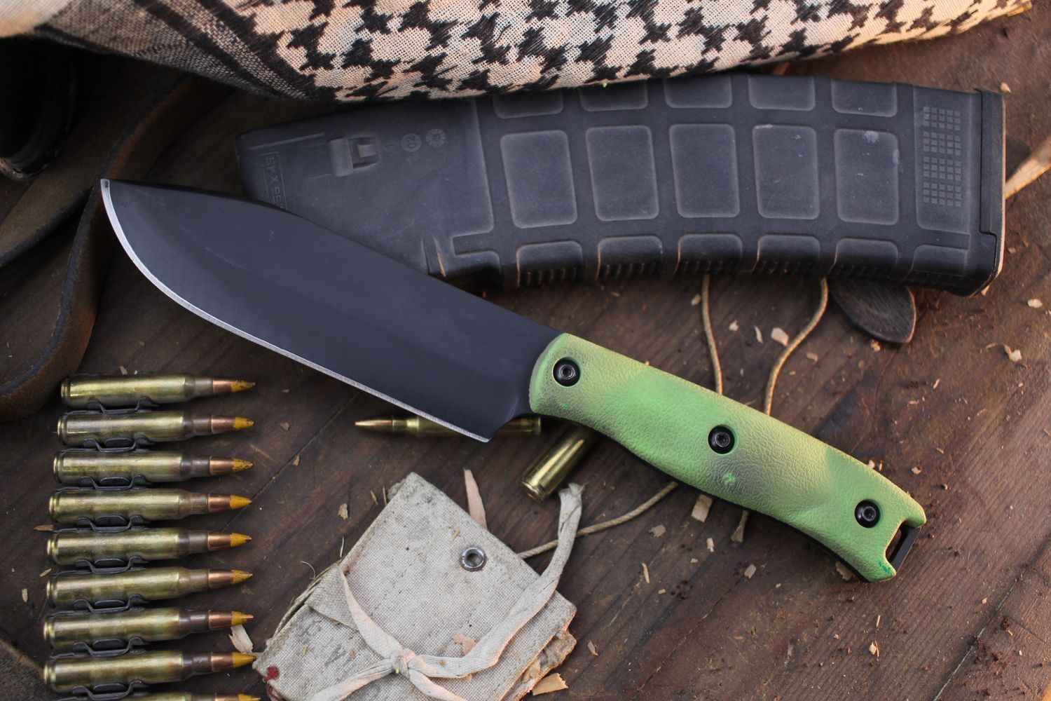 CUTCO KA-BAR Outdoorsman 5.5&quot; Fixed Blade / Neon Green GRN / Black 440A ( Pre Owned )