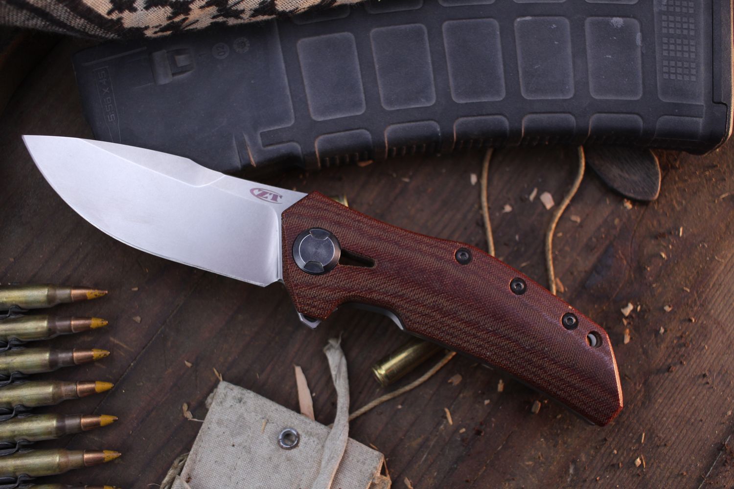 Zero Tolerance 0308 3.75&quot; Frame Lock Flipper / Natural Micarta &amp; Titanium / Stonewashed 20CV ( Pre Owned )