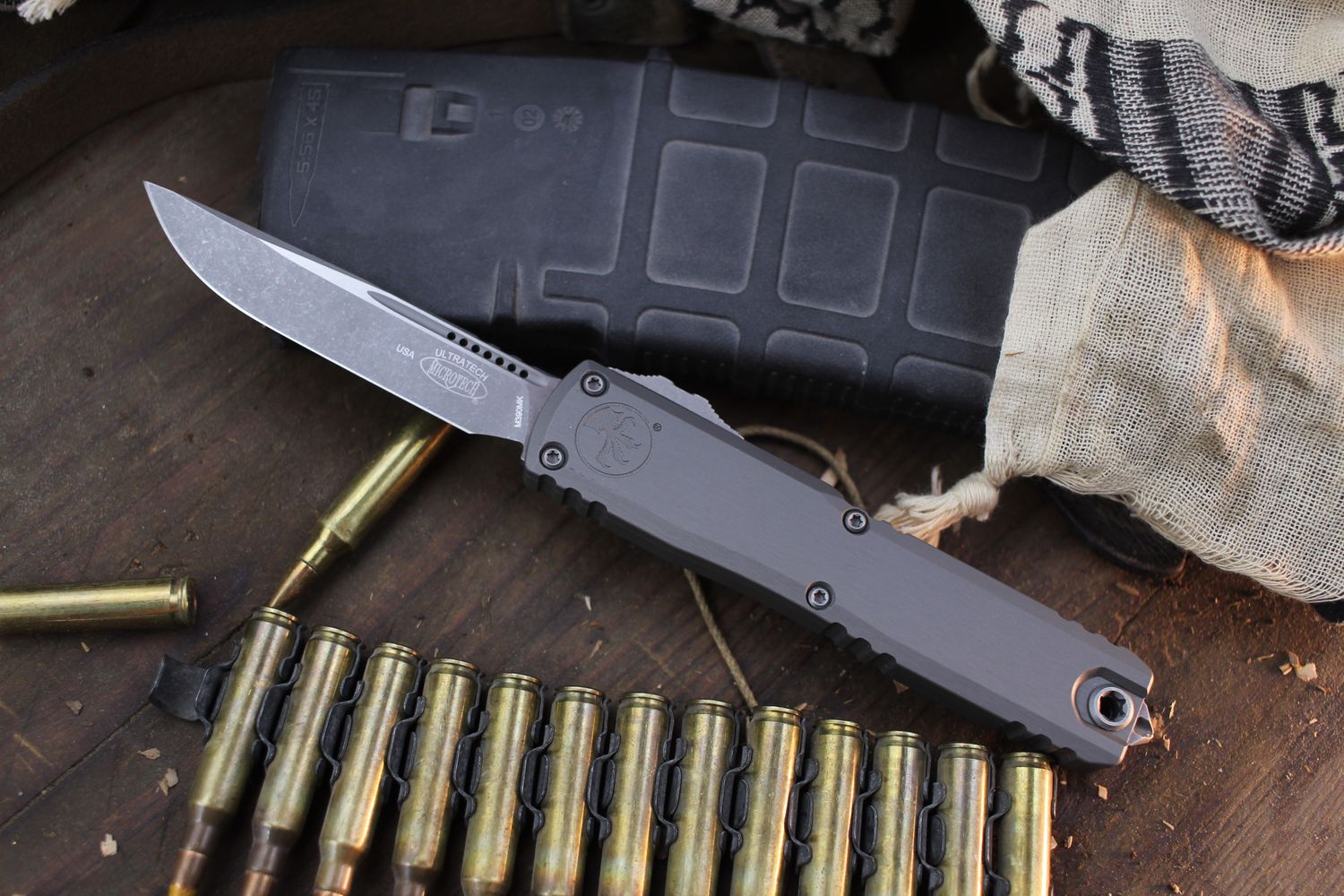Microtech Ultratech ZBP S/E 3.5&quot; AUTO OTF / Natural Clear Aluminum / Apocalyptic Bohler M390MK ( Pre Owned )