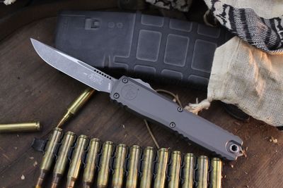 Microtech Ultratech ZBP S/E 3.5&quot; AUTO OTF / Natural Clear Aluminum / Apocalyptic Bohler M390MK ( Pre Owned )